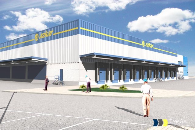 Infografía de nave industrial Azkar. Vista nave trasera