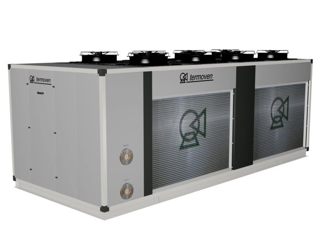 Infografía de enfriadora mod. ETX 230-4 DI. Vista exterior trasera izquierda.