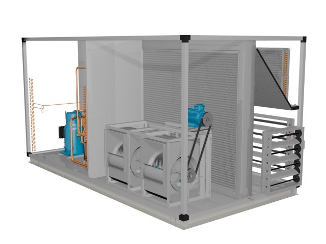 Infografía climatizador mod. TAC-2-100-2. Vista interior frontal derecha.