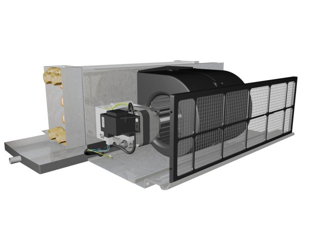 Infografía de fancoil mod. FL 200-1000. Vista interior frontal izquierda.
