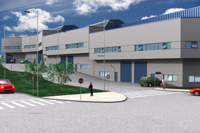 Infografía nave industrial Valle Sur. Vista derecha.